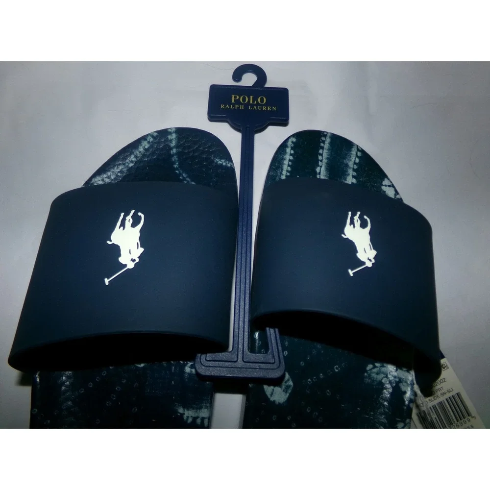 Polo Ralph Lauren Slides Mens 12 Indigo Blue Shibori Style Sandals